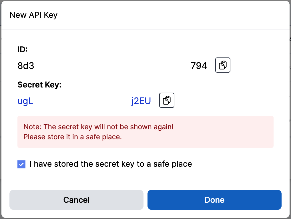 New API Key ID and Secret