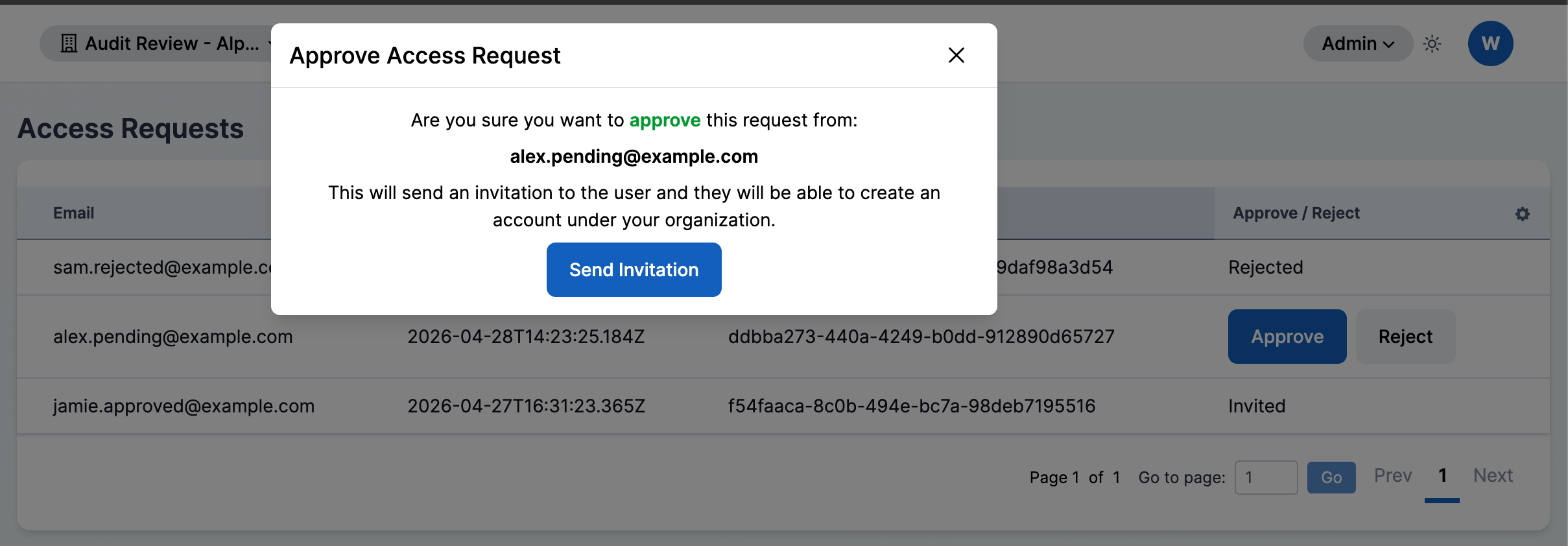 Approve Access Request confirmation modal