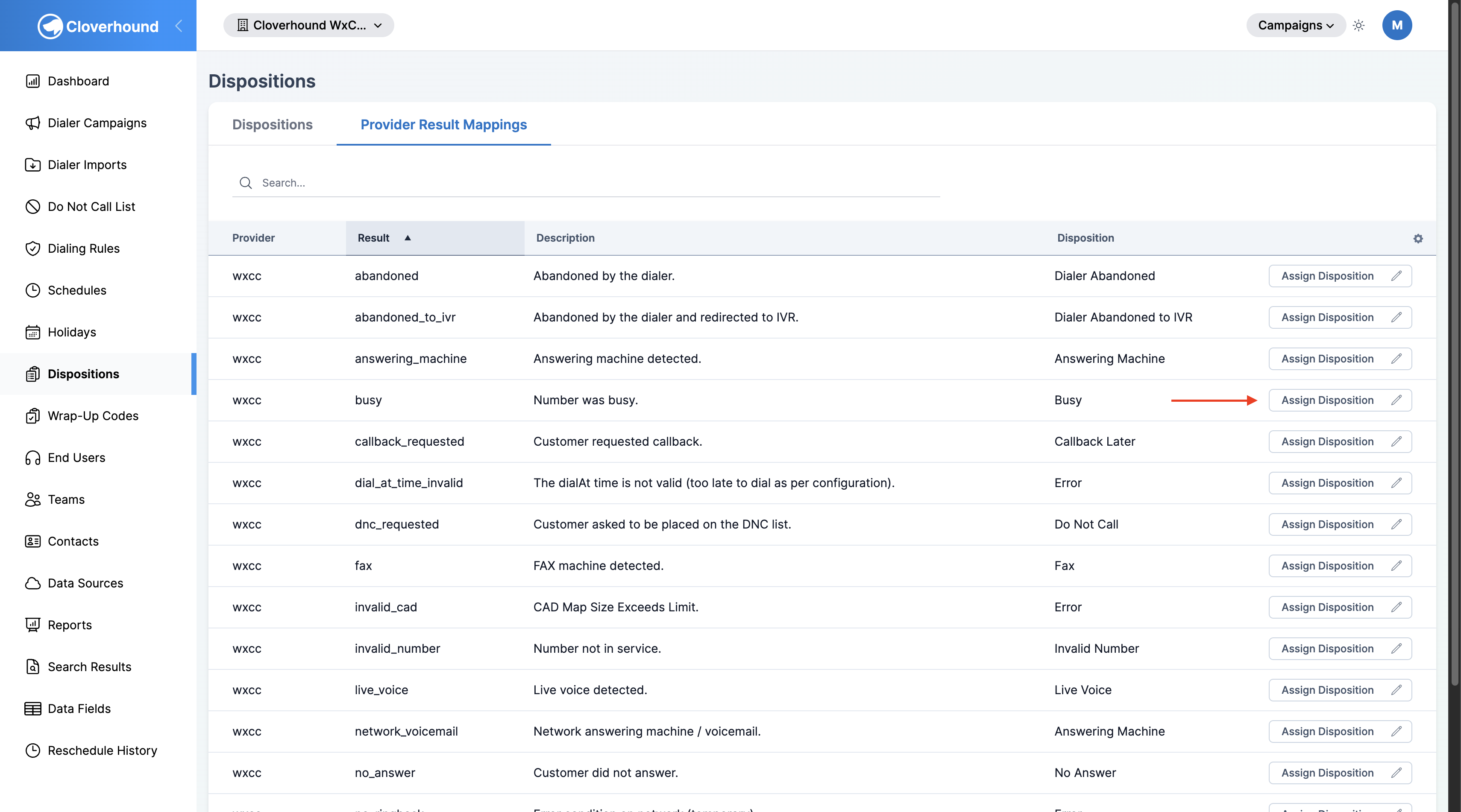 Assign Disposition button on a mapping row