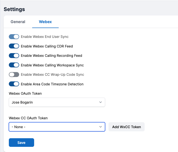 Cloverhound Cloud Webex Settings