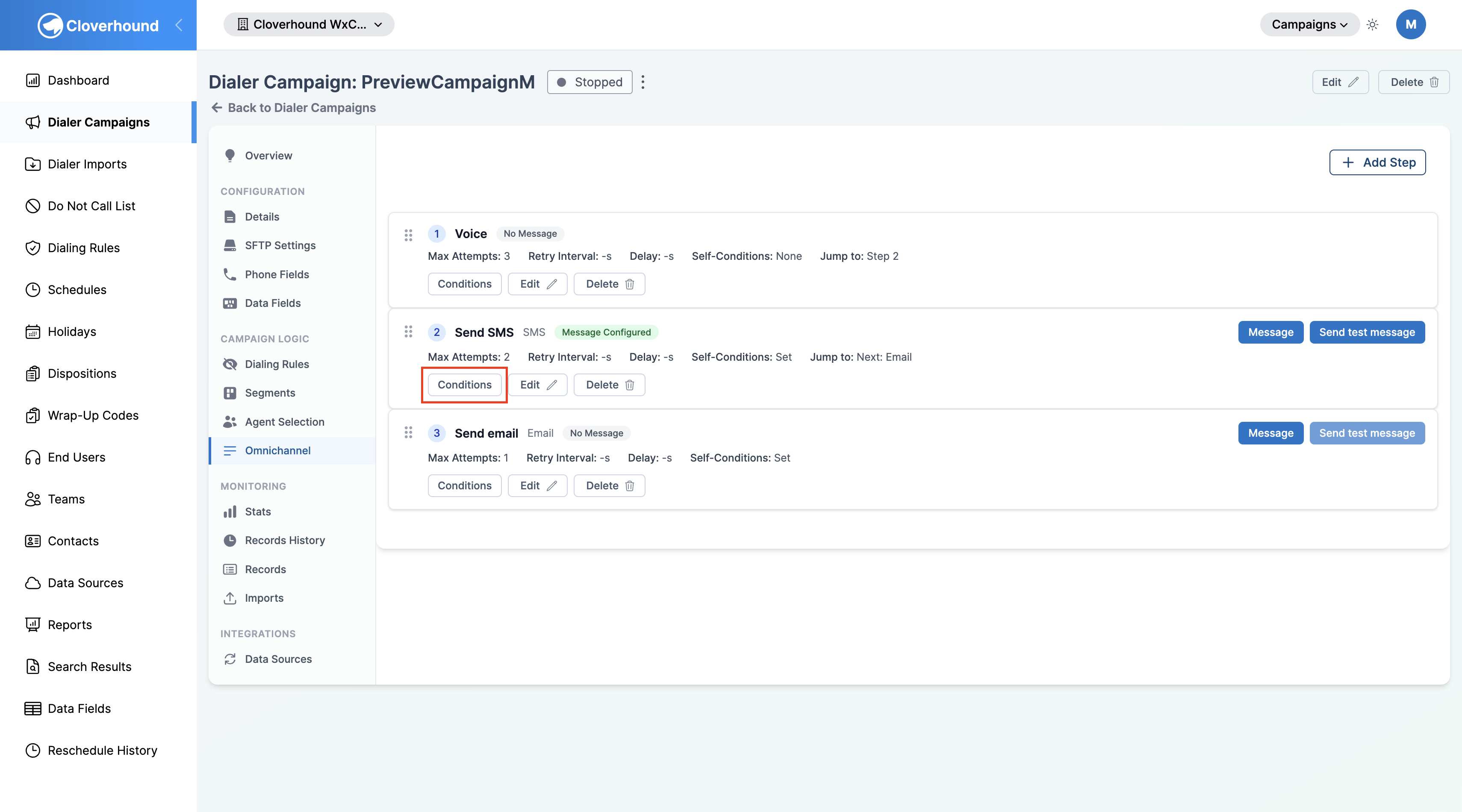 Conditions button opening the Conditions editor