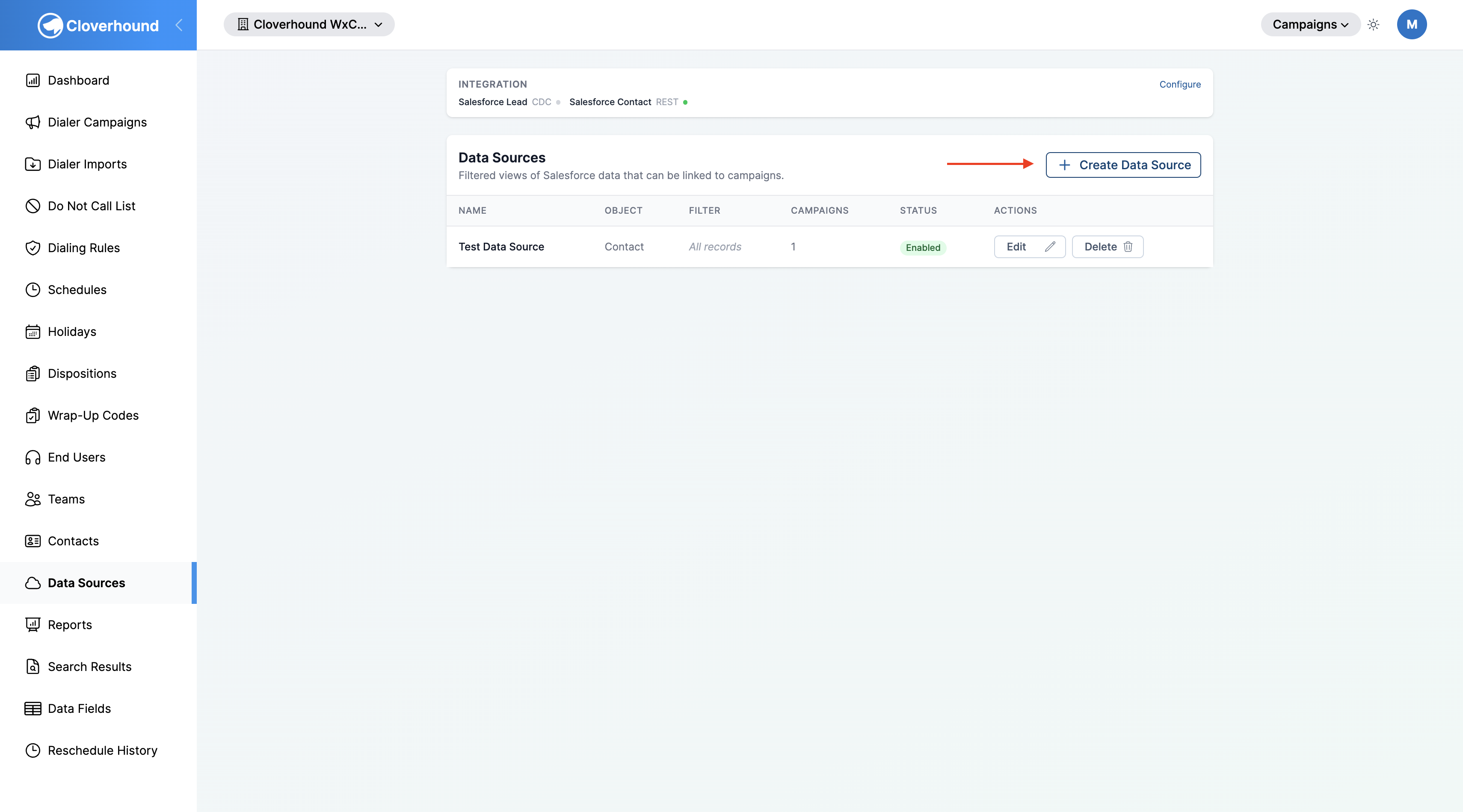 Create Data Source button
