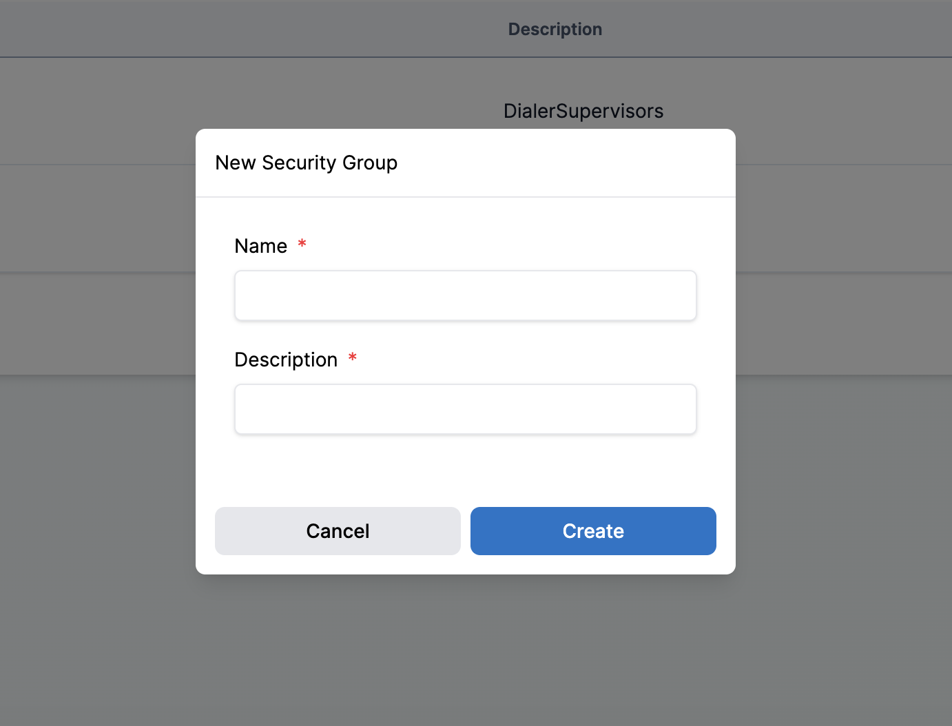 New Security Group form