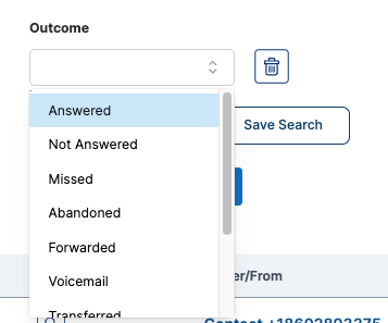 Calls Table Outcome Filter