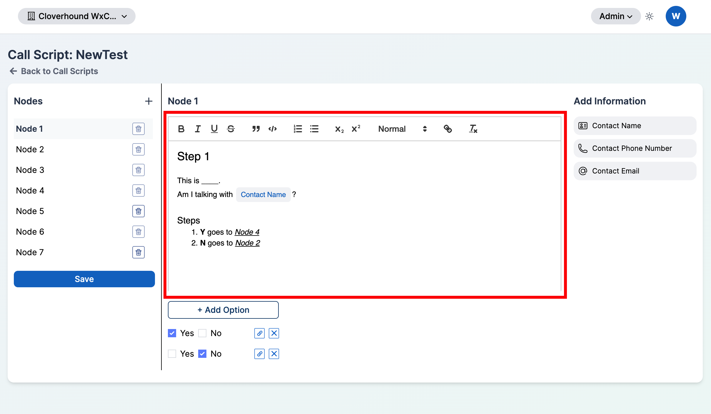 Rich-text toolbar above the node content editor