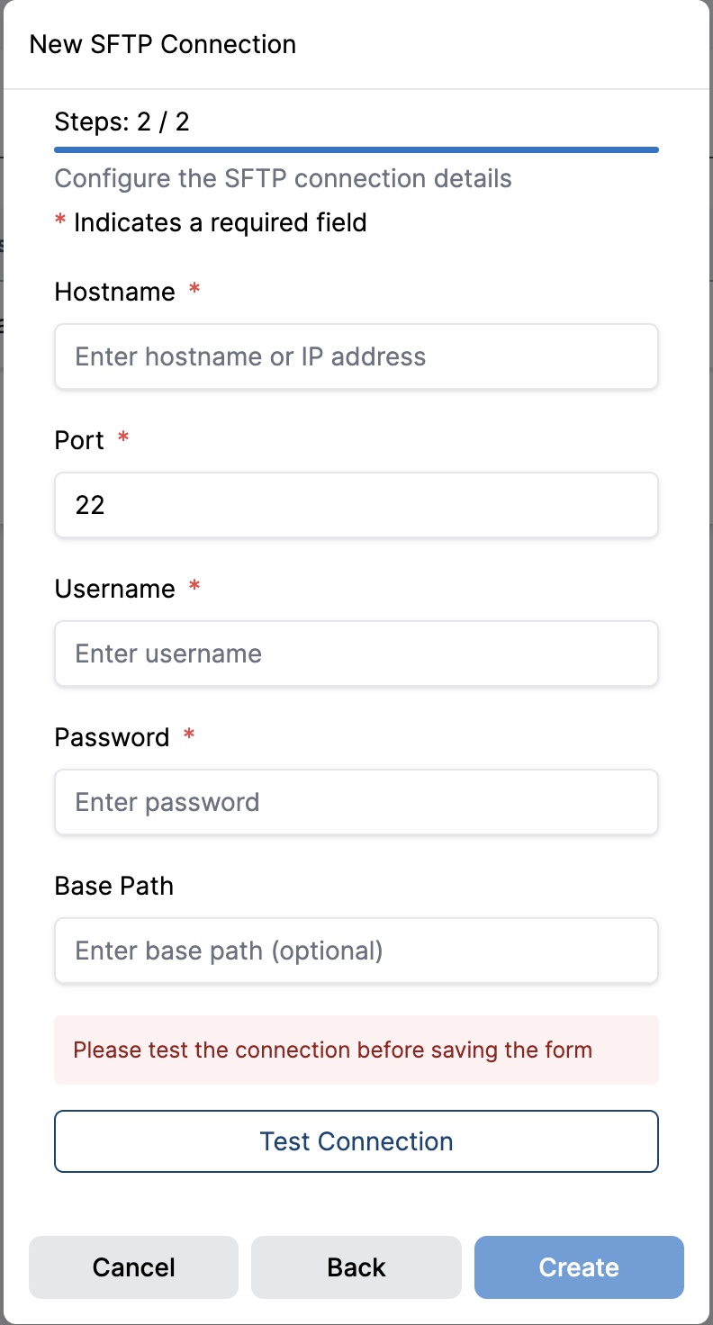 SFTP Configuration Form